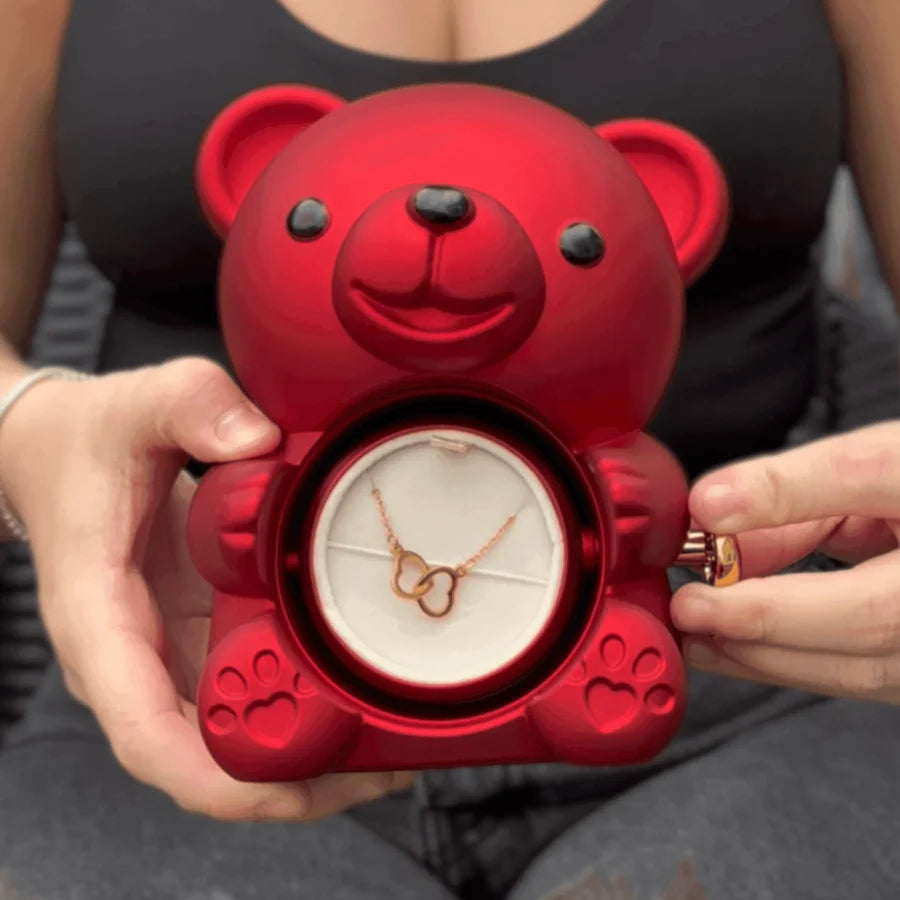 Urso Rotativo com Colar Dois Corações