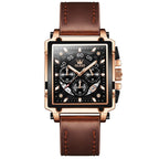 Relógio Masculino de Luxo Quadrado Pulseira de Couro - Floraza