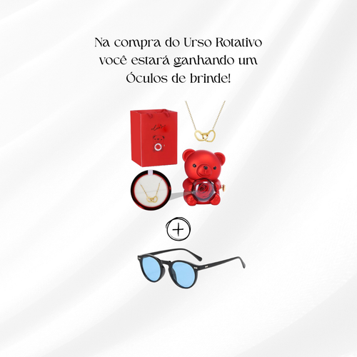 Urso Rotativo com Colar Dois Corações