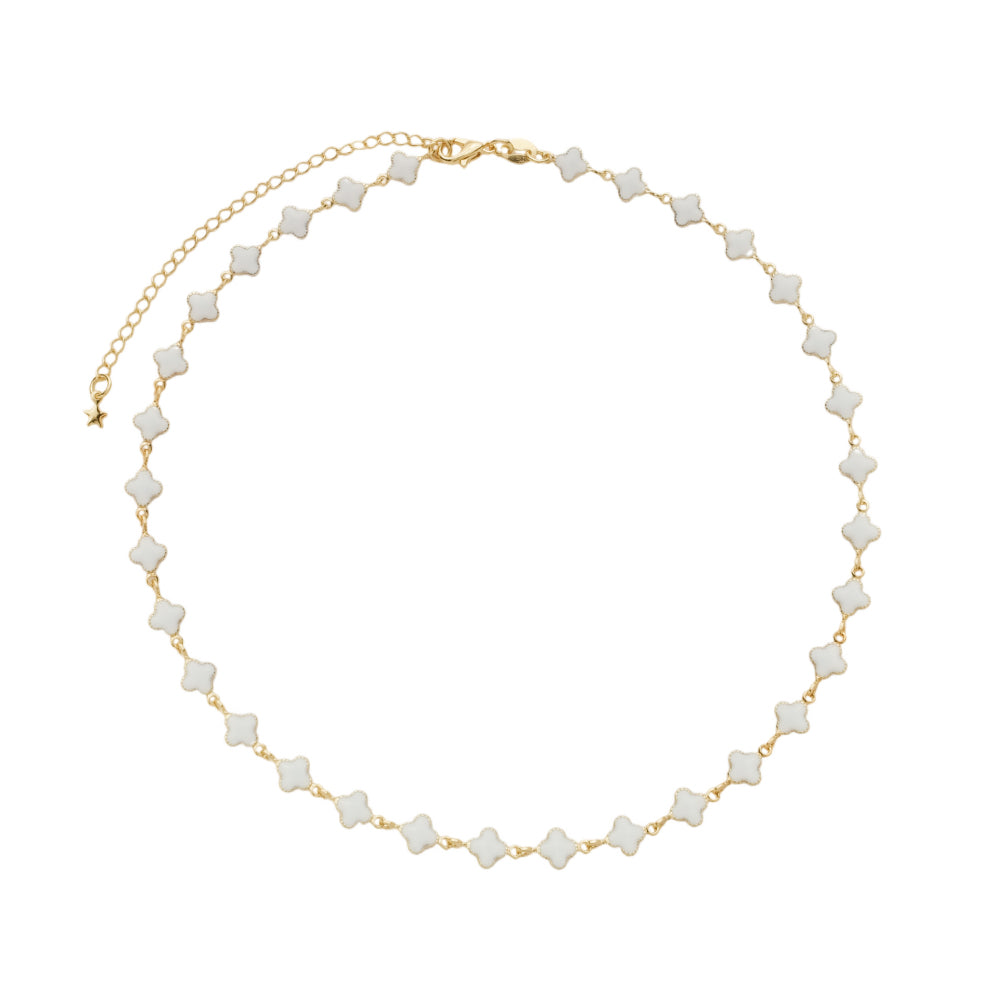 Colar Dourado com Trevos Brancos
