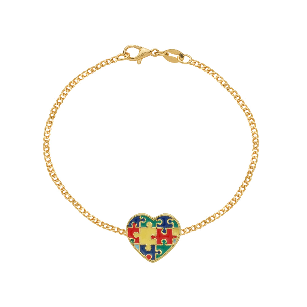 Pulseira Dourada Autismo Formato Coração