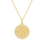 Colar Dourado Medalha São Miguel Arcanjo Cravejado de Zircônia
