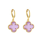Brinco Dourado de Trevo com Zircônia Rosa