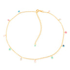 Colar Dourado Chocker Pontos de Luz Coloridos Cristais
