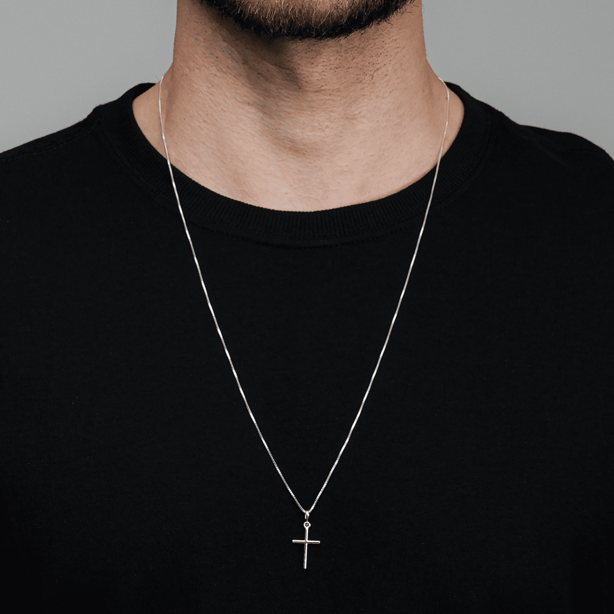 Colar Masculino 70cm de Cruz Lisa em Prata 925